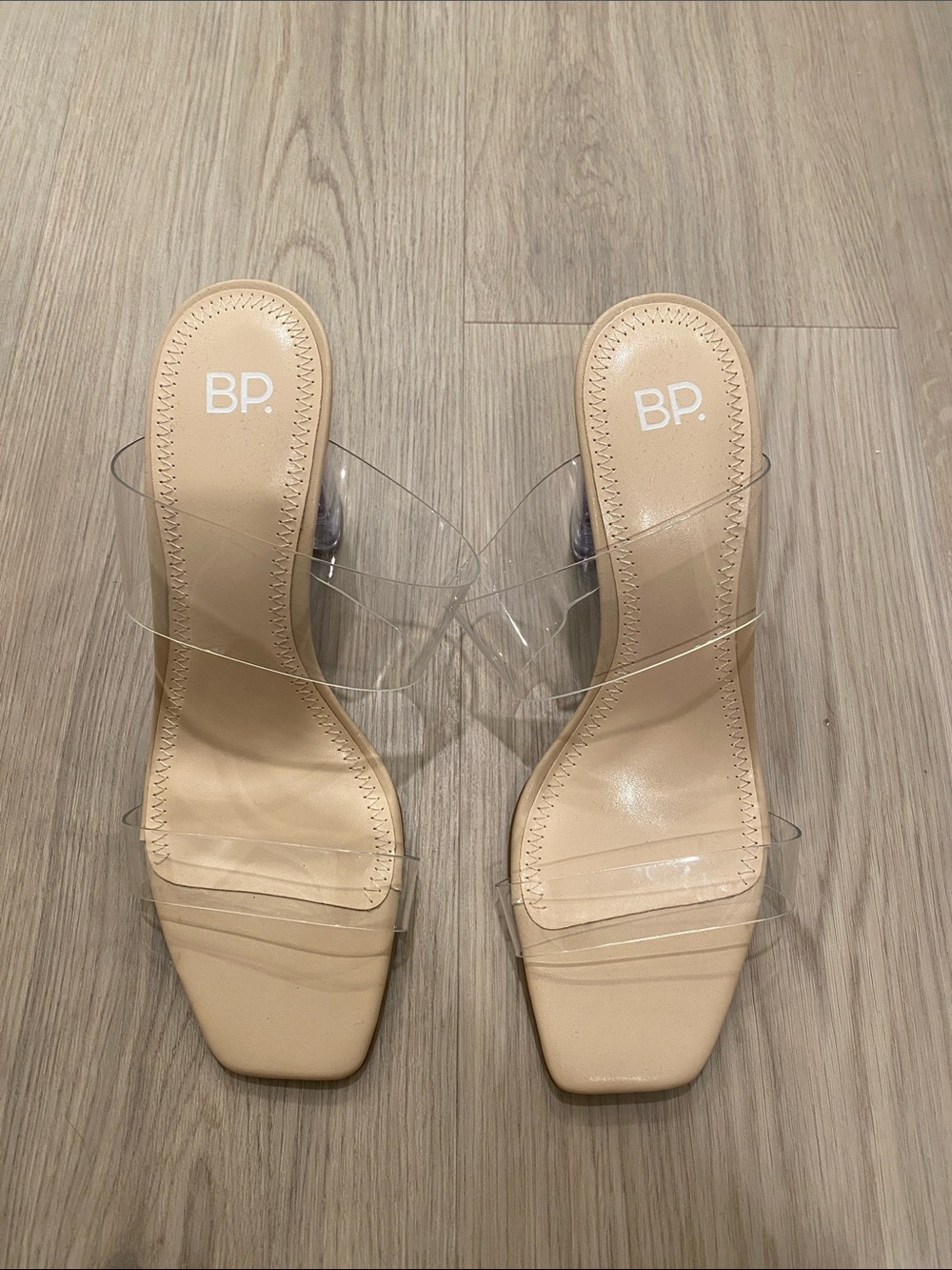 bp Nude Square-Toe Clear Strap Heeled Sandals